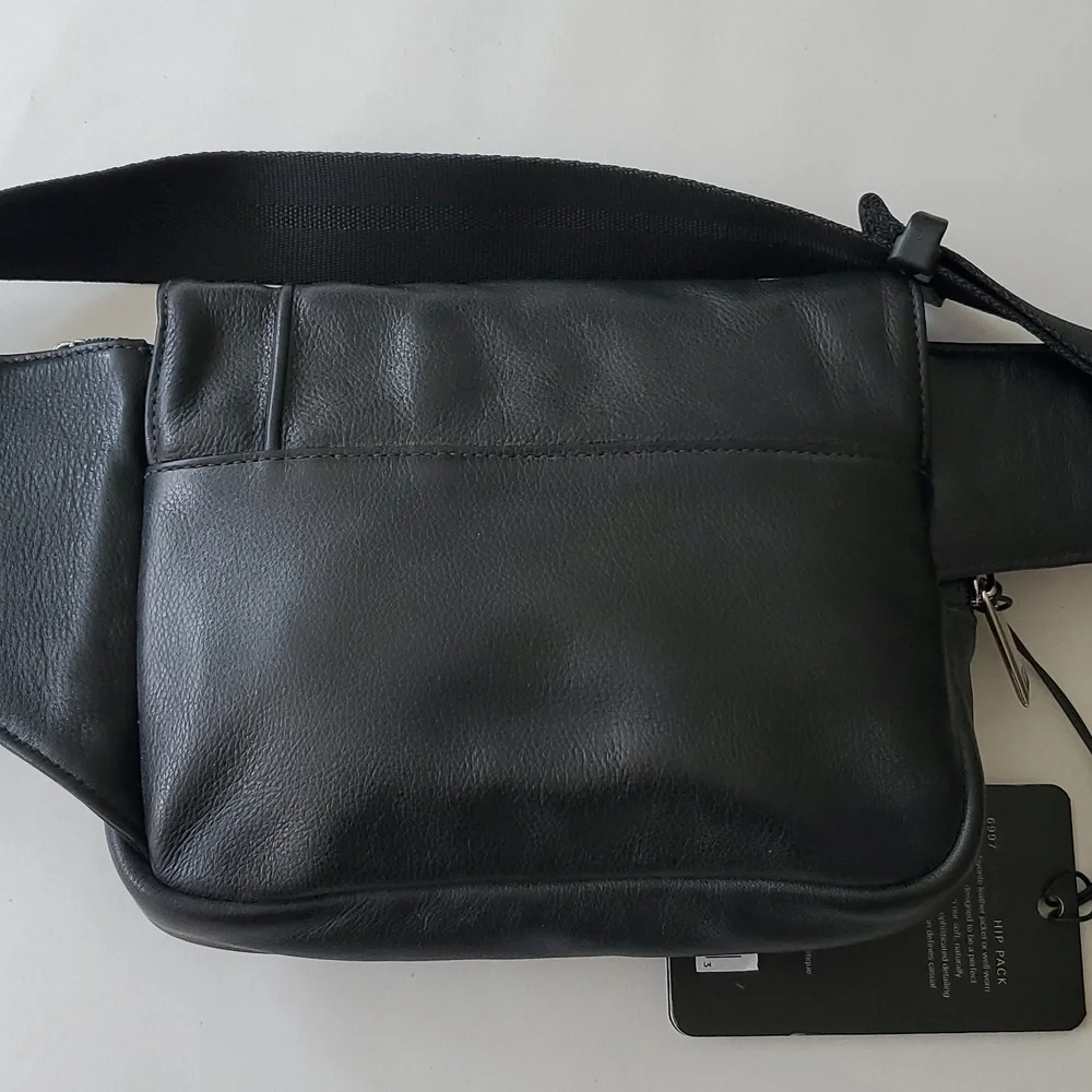 Rare NWT Tumi Canyon Verdon Hip Waist Belt Pack Bag in Black Leather